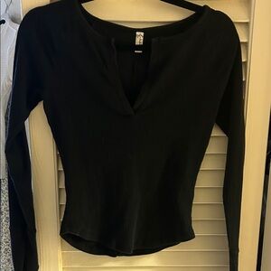 Free People Black Long Sleeve Top